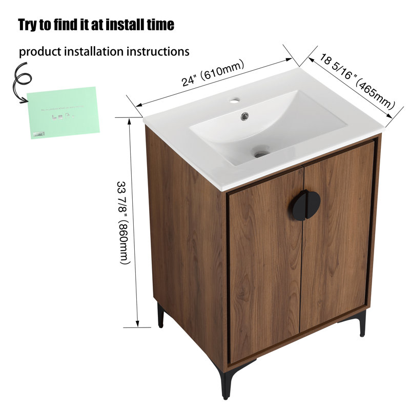 Meuble-lavabo simple 24,09 avec comptoir, Brun