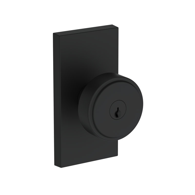 Vashon Keyed Entry Knob with Contemporary 5in Rose in Lifetime (PVD) Satin Brass, Polished Nickel