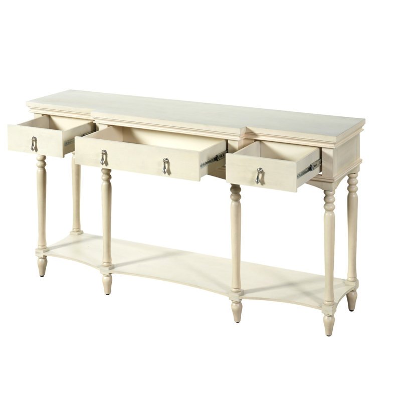 Console 58 "avec tiroirs et tablette inférieure, Blanc