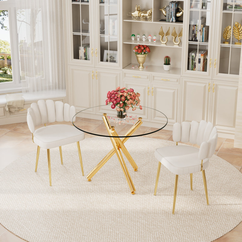 Ensemble de table de salle à manger Elegant, Beige, 3 Pieces: Table, 2 Chairs, H 29,52 po x l 36 po x P 36 po