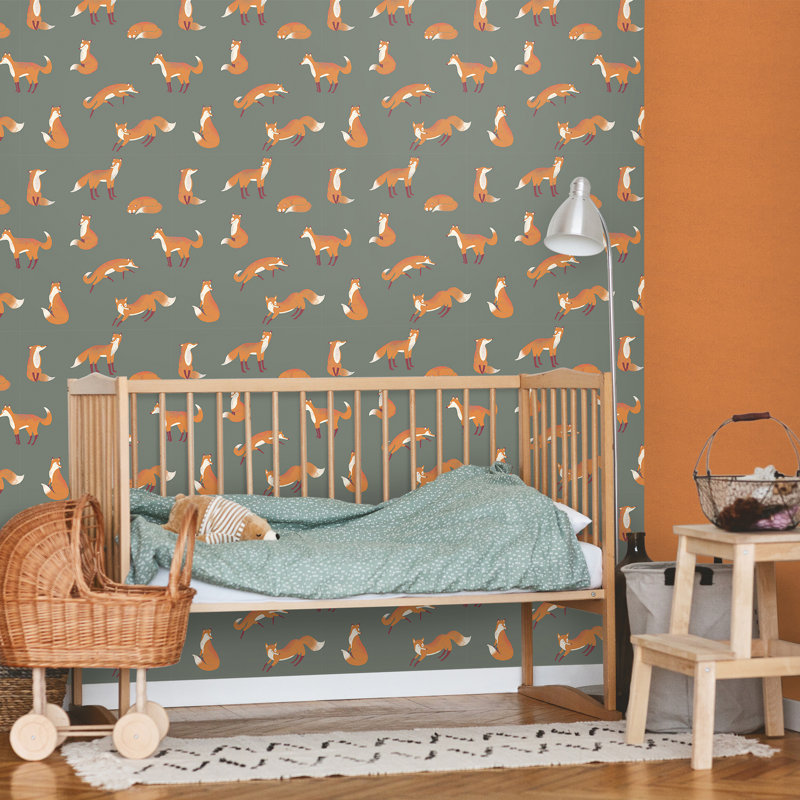 Great Kids Collection Smooth Glitter Friendly Foxes Wallpaper Roll, Dark Green