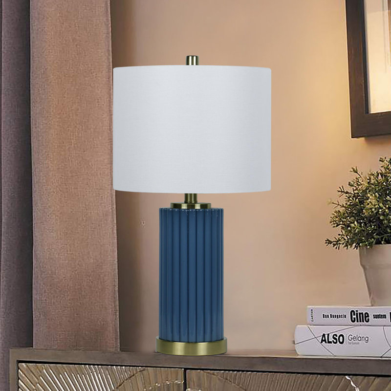 Lampe de table architecturale en verre cylindrique, Bleu
