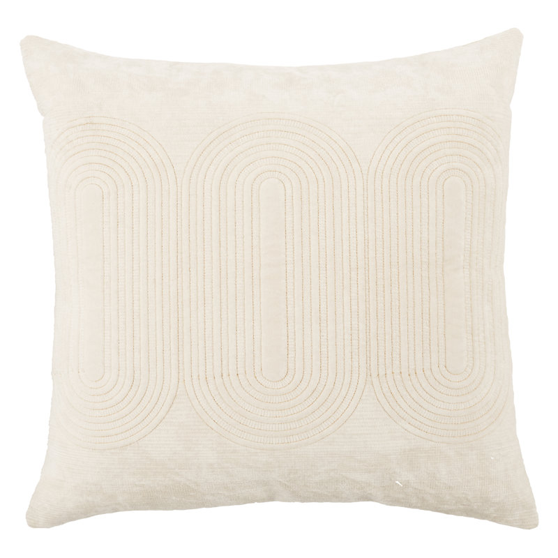 Ramona Square Cotton Pillow Cover & Insert, Blanc De Blanc/Silver Green/Rich Gold, Pillow Cover Only - No Insert