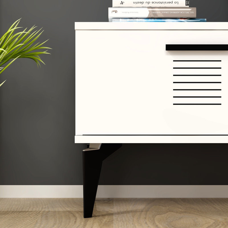 Meuble télé moderne blanc Catena de 59,1 po x 17,6 po x 11,6 po | 100% panneau de particules enduit de mélamine, épaisseur: 0,7 pouce | Conception élégante de couleur unie, parfaite pour le salon et les espaces de divertissement, durable et élégante