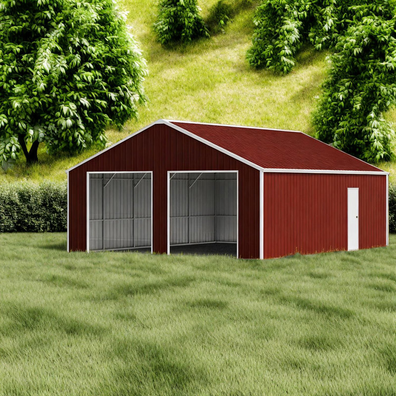 Remises de garage en acier durable, grange en métal spacieuse avec deux portes pour le rangement à la maison