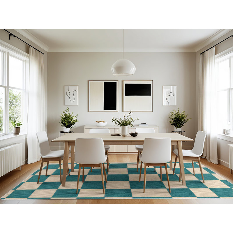 Machine Washable Checkered Beige Area Rug, Rectangle 7' x 10'
