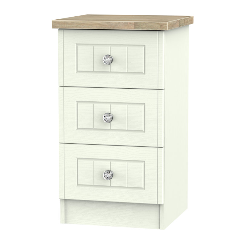 Fully Assembled Zenfield 3 Drawer Bedside Table, Porcelain Ash/Bordeaux Oak