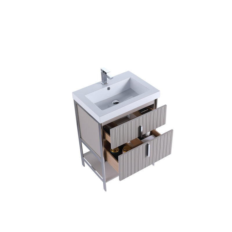  Serenity Modern Bathroom Vanity with White Gel Acrylic Top, 24", Bright Taupe/Chrome, White