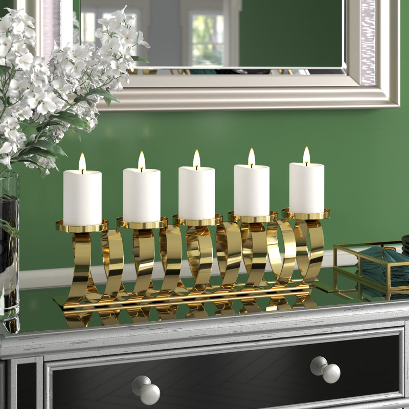 5.15'' H Stainless Steel Tabletop Candlestick, 5.15" H x 4.90" W x 19.75" D, 5