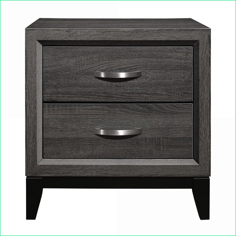 Table de chevet grise contemporaine avec 2 tiroirs en queue d'aronde - Rangement pour chambre à coucher