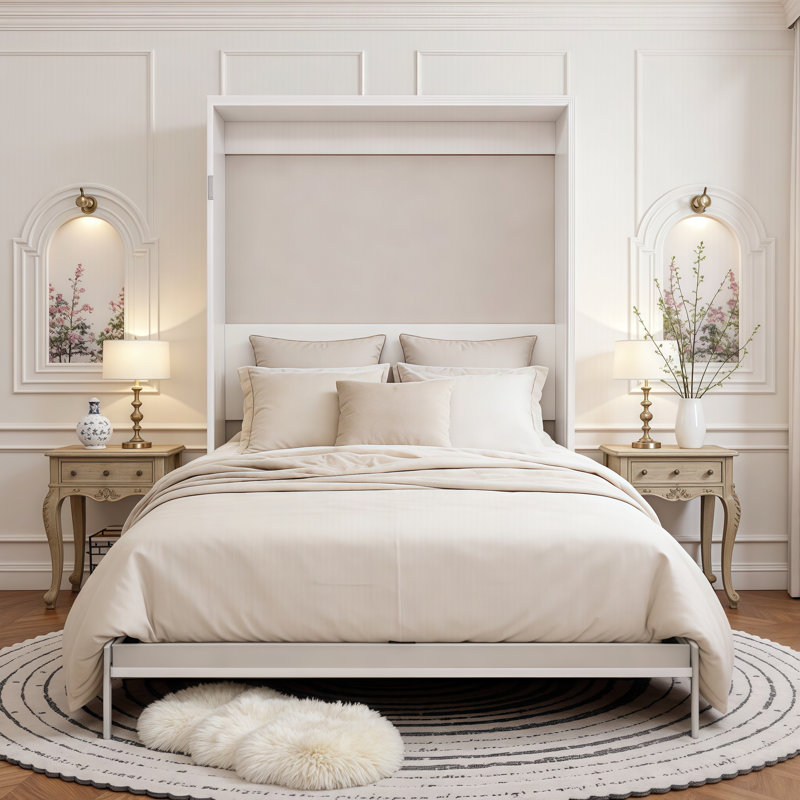 Grand lit escamotable vertical à fixation murale VARELON - Armoire pliante robuste pour pièces multifonctionnelles, design moderne