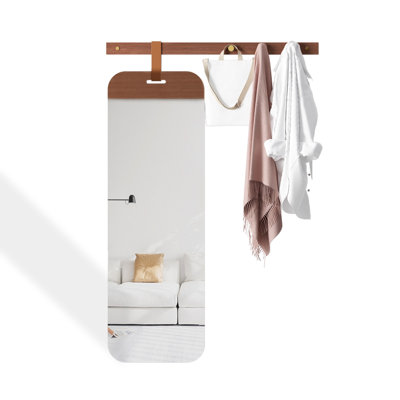 Miroir pleine grandeur moderne en bois d'hévéa minimaliste mural