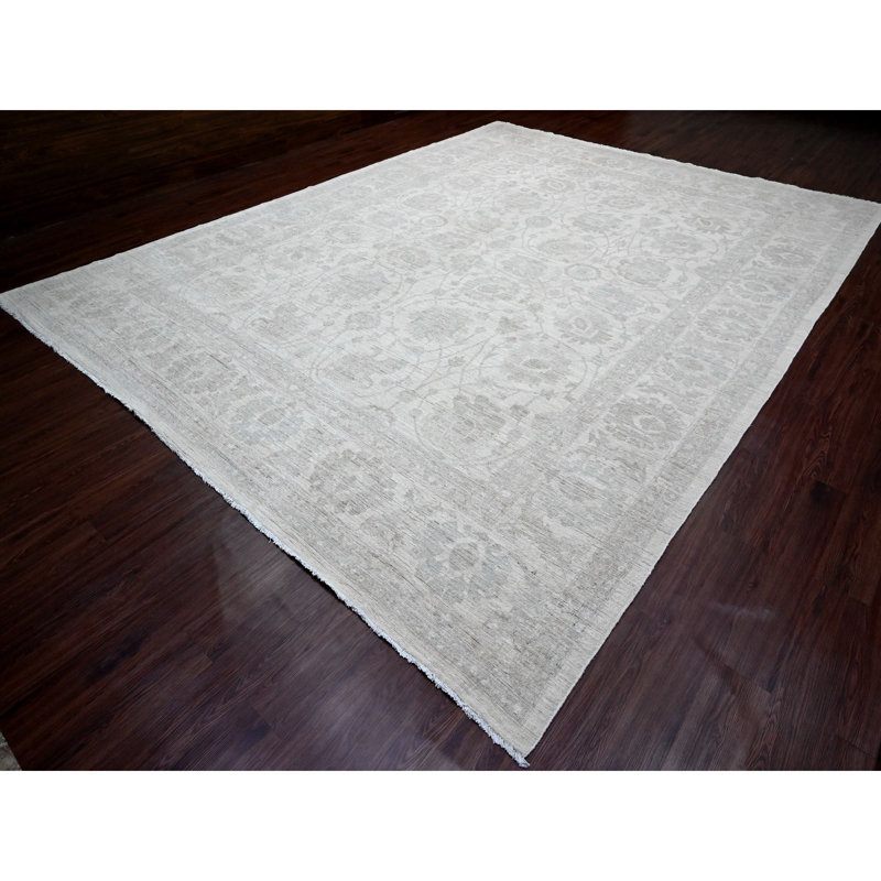 Tapis oriental 11 pi 5 po x 15 pi 1 po, 100% laine, motif Peshawar délavé avec motif de feuilles partout, noué à la main, colorants naturels, surdimensionné, tapis oriental