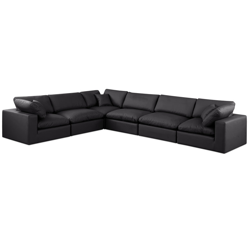 Homere Upholstered L-Shaped Sectional Reversible, Black Vegan Leather