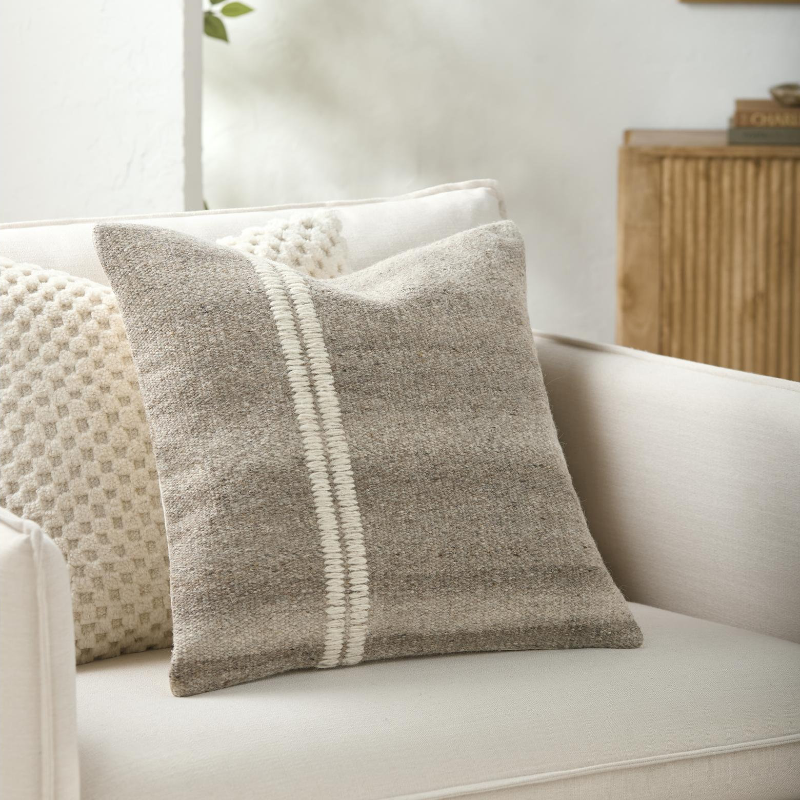 Jundah Accent Pillow, Light Brown, Square 22", Polyester