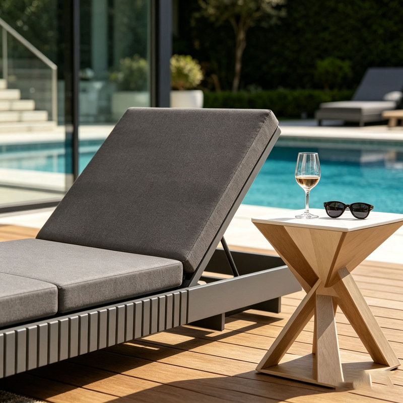 Méridienne en bois massif, Dark Grey+3-Fold Cushion