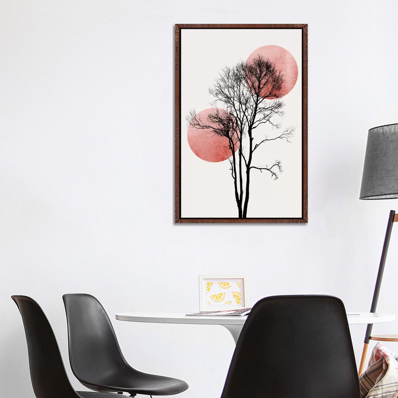 Sun And Moon Hiding-Rosè by Kubistika - Print on Canvas, 101.6cm H x 66.04cm W x 3.81cm D, Classic Brown Wood Floater Framed