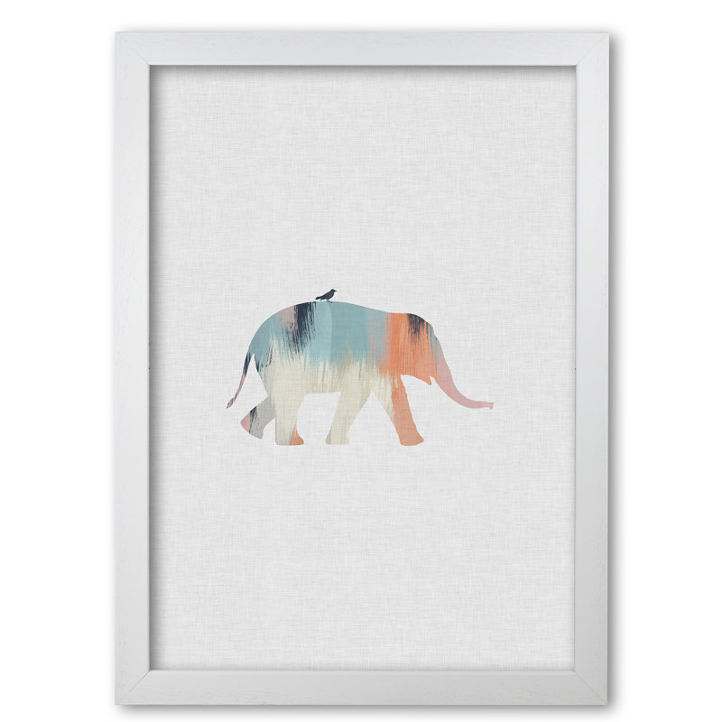 Pastel Elephant - Print, 30 cm H x 21 cm W x 5 cm D, White Grain Frame