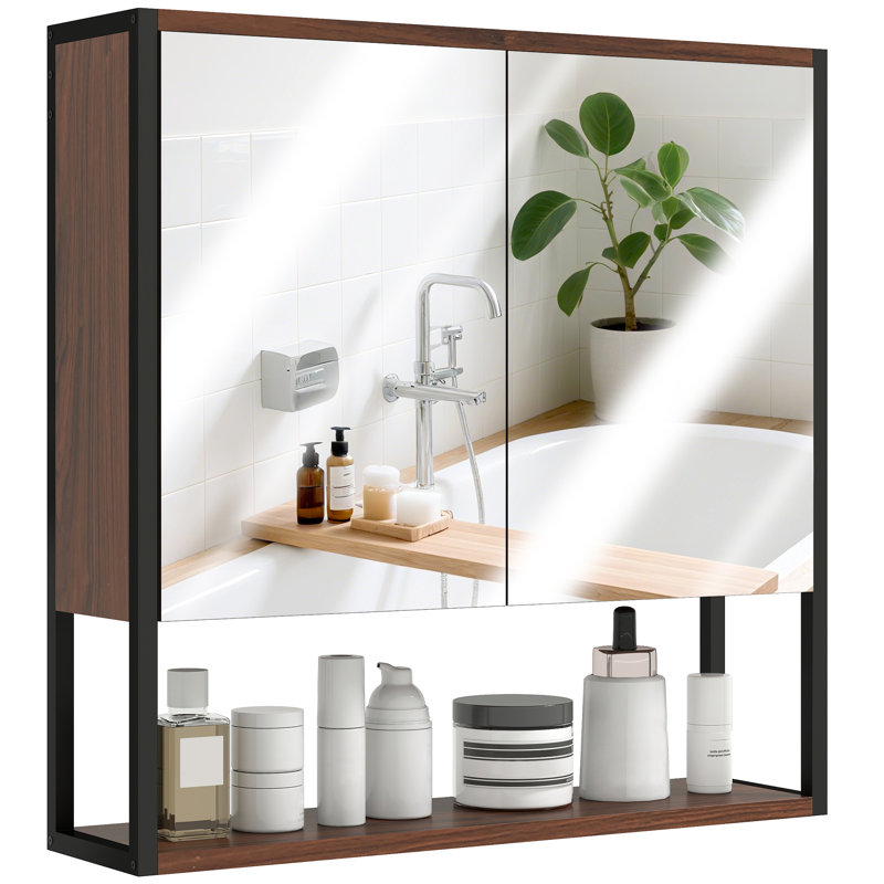 23.6mm W 23.6mm H Wall Mounted Required Framed Medicine Cabinet Mirror Adjustable, Natural Wood