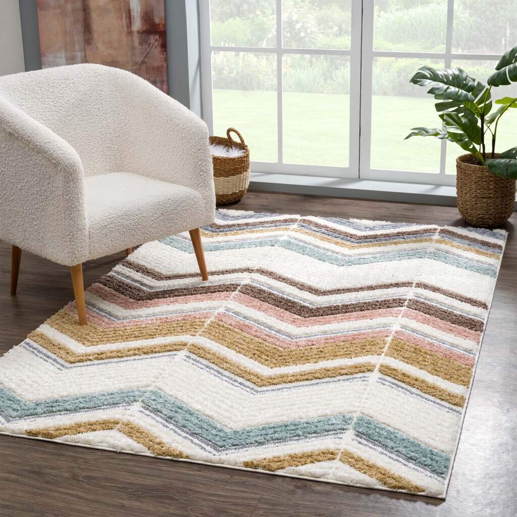 Teppich Focus 3009 Hochflor Boho Wohnzimmer Multi Hochtief-Muster/ 3D-Effekt ZickZack Muster Burklee