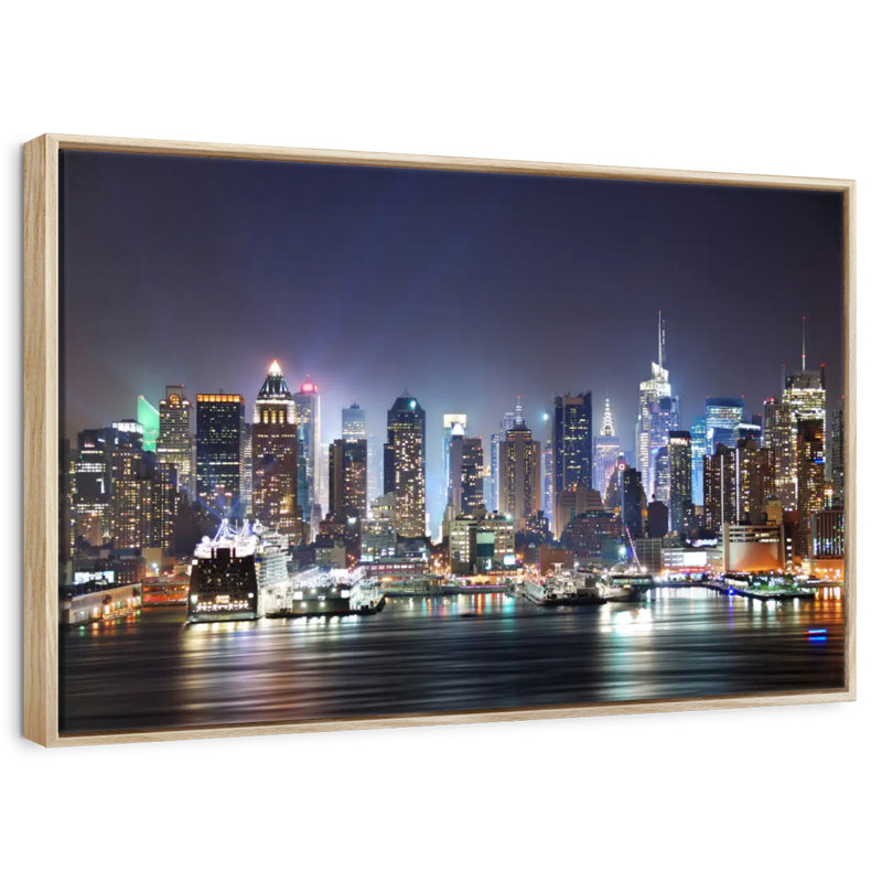 Veilleuses de New York, Cadre flottant en bois naturel, 31 po x 21 po