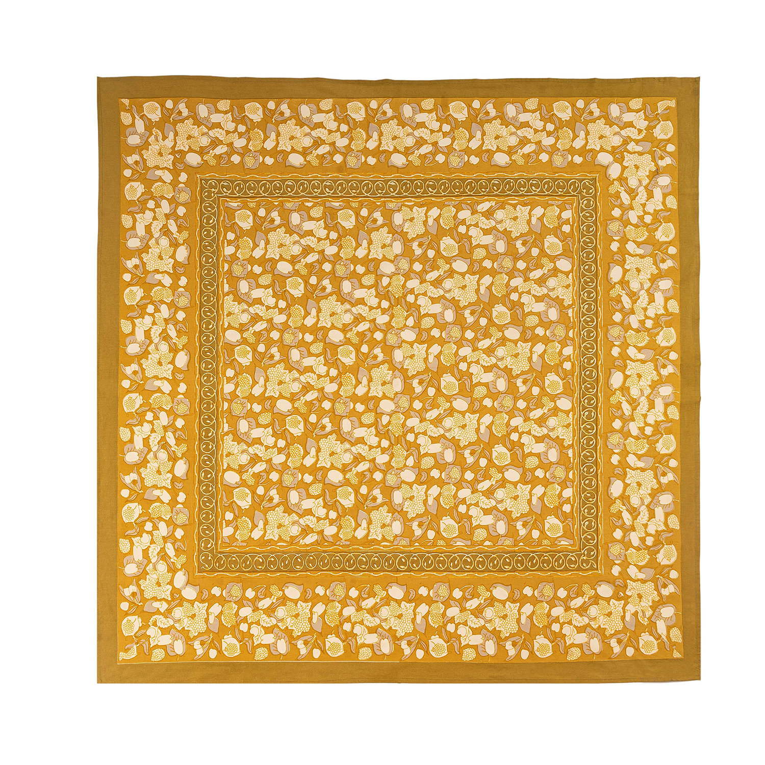 Bryssa Floral Tablecloth, Mustard/Gray, 59" x 59"