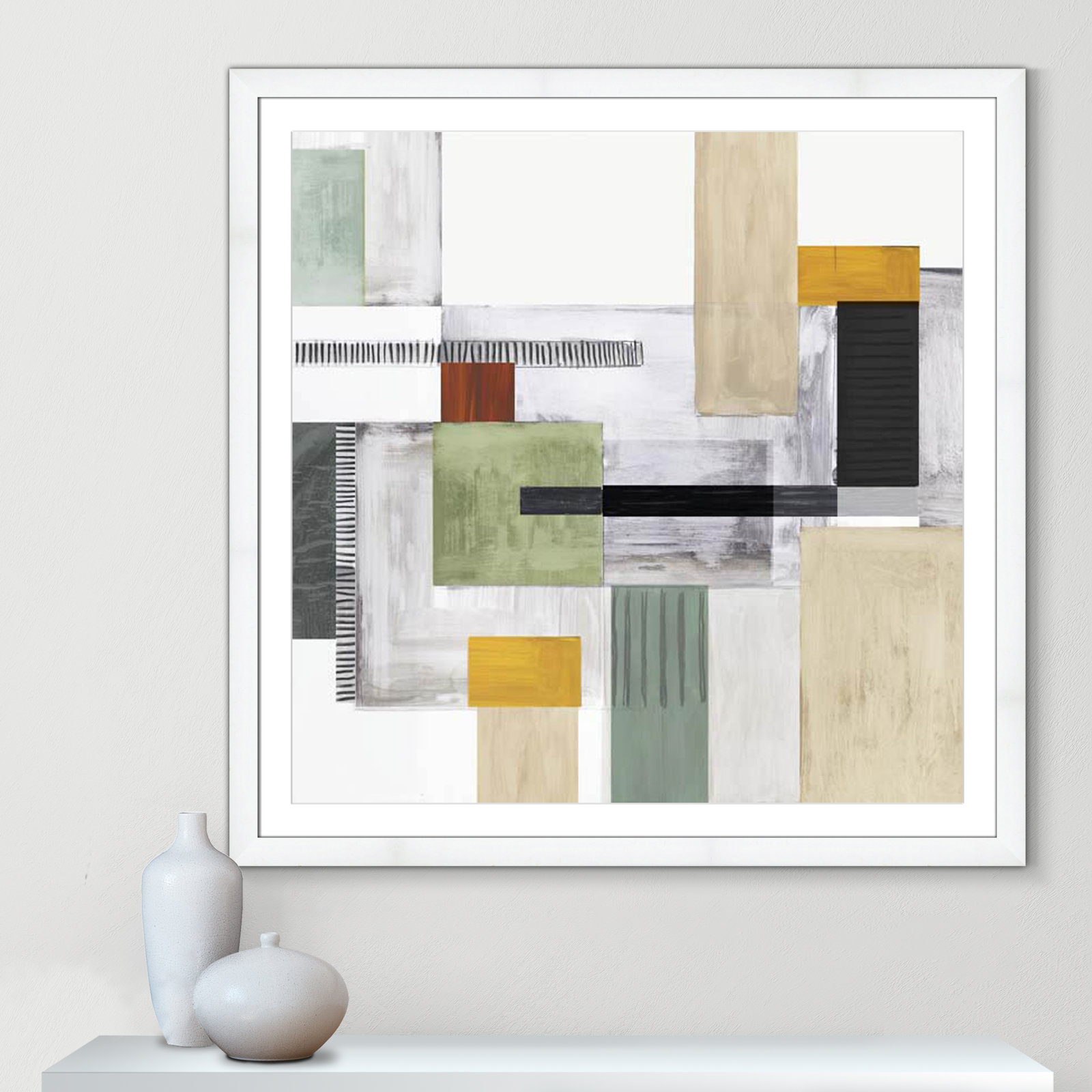 Playful Blocks Print, 42.5" H x 42.5" W x 1.25" D, White Cube Framed