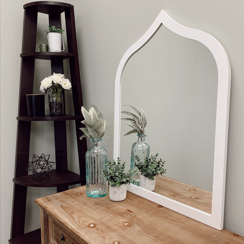 Zonda Wood Frame Arch Wall Mirror, Linen White
