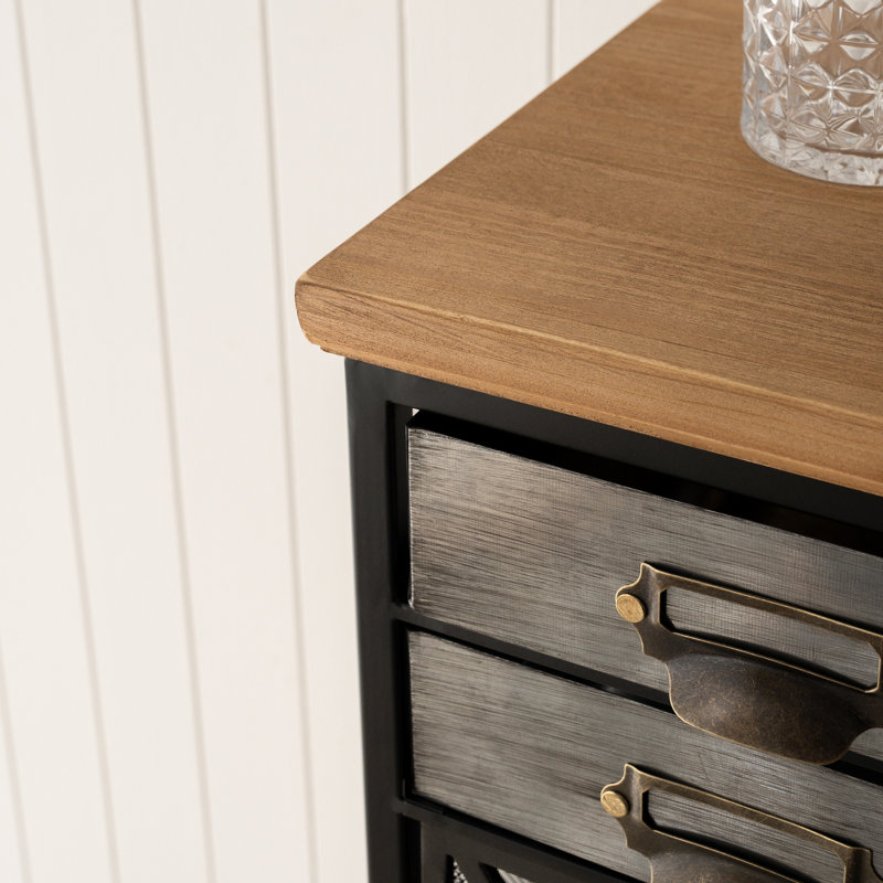 Armoire de pharmacie industrielle de 130 cm de hauteur avec plusieurs tiroirs, meuble de rangement étroit d'appoint au design bois et métal