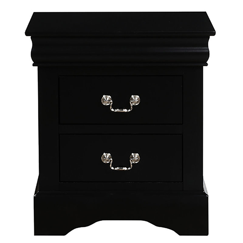 Table de chevet pour chambre à coucher 2, noire - avec poignées de tiroir en métal, idéale pour l'organisation, Noir