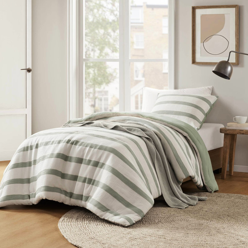 Ensemble de couette et taie d'oreiller 2 pièces pour lit simple/twin XL, rayures teintes, confort toutes saisons, lavable à la machine, 2 rayures teintes pour tous usages.