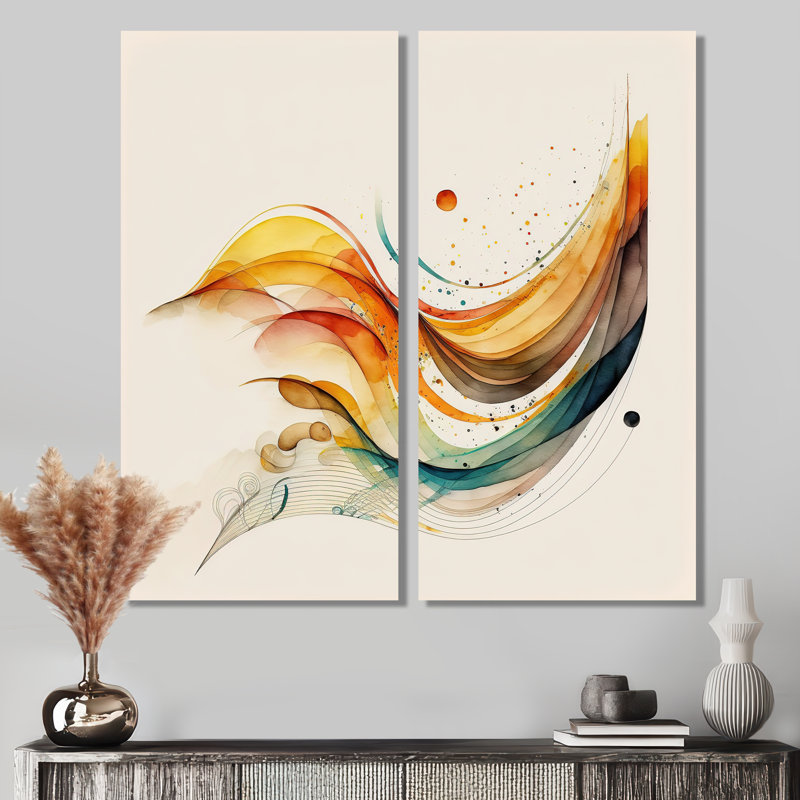 «Burnt Orange Waves Abstract II - Abstract Minimalisme», art mural sur toile 2 pièces, 20" H x 24" W, Wrapped Canvas