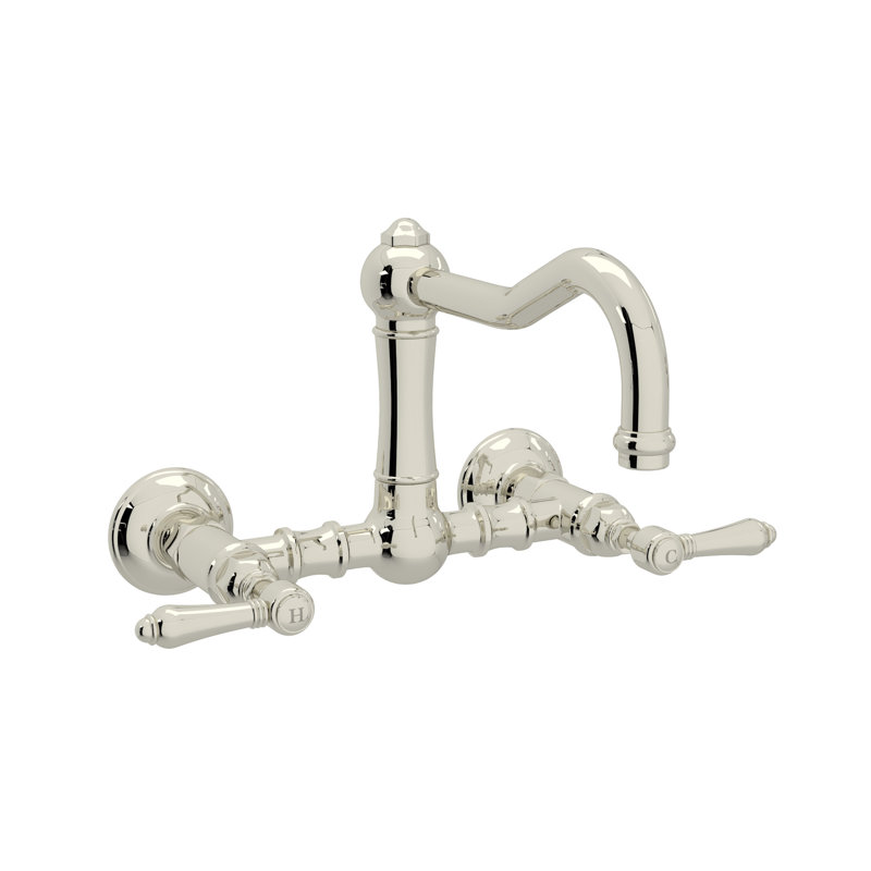 Acqui Wall Mount Bridge Kitchen Faucet With Column Spout, Polished Nickel