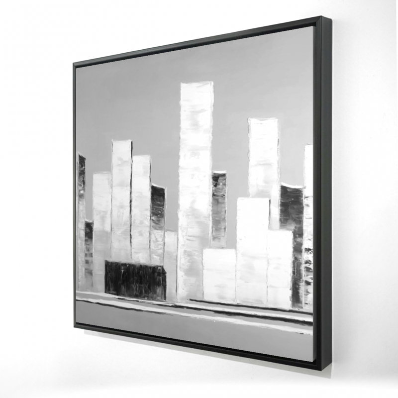 Toile de bâtiment abstraite noire et blanche | Cadre blanc