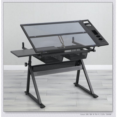 adjustable tempered glass drafting printing table with chair