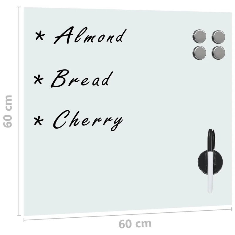Magnetic Glass Dry Erase Board, White, Square 60cm