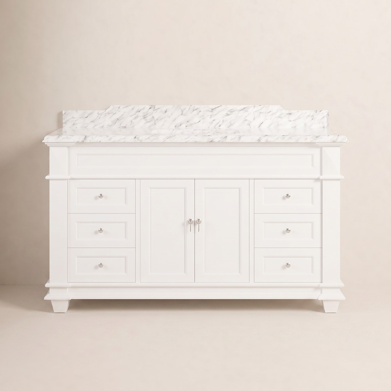 60'' Single Bathroom Vanity, White Marble, White