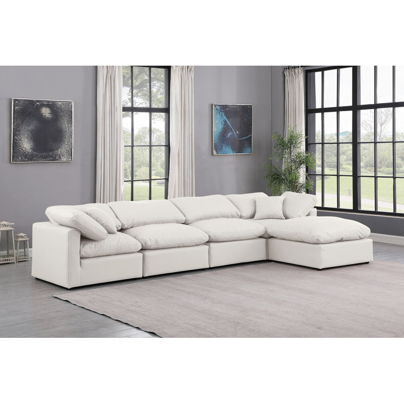 Canapé modulaire en similicuir 5 pièces Itala, Cuir crème végétalien