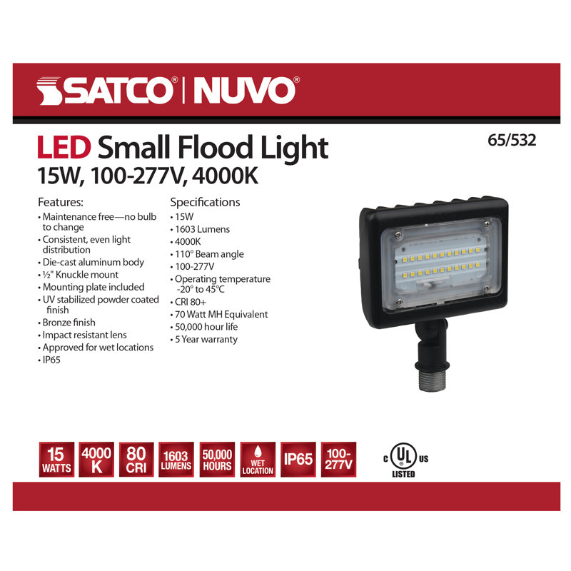 1603-Lumen 15-Watt Bronze Hardwired LED Flood Light 1603-Lumen 15-Watt Bronze Hardwired LED Flood Light
