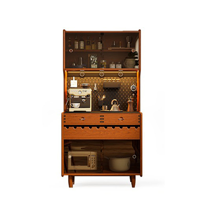 Garde-manger en buis massif de style Mid-Century avec plateau en pierre frittée sans soudure