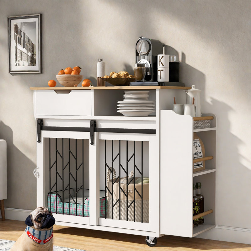 Modern Mobile Kitchen Island With A Drawer, A Cabinet With Sliding Doors, An Open Shelf, And Side Shelves And Drop Leaf