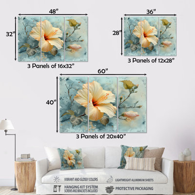 Yellow Grey Winter Dream Hibiscus - Hibiscus Wall Art Set