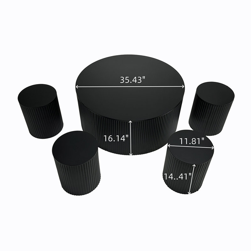 Ensemble de 5 tables basses Wave Stripe, Noir