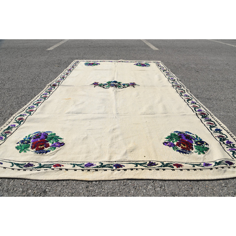 Kilim, tapis de 5 pi x 8 pi, tapis turc, tapis Oushak, tapis neutres, tapis rétro, tapis blancs de luxe