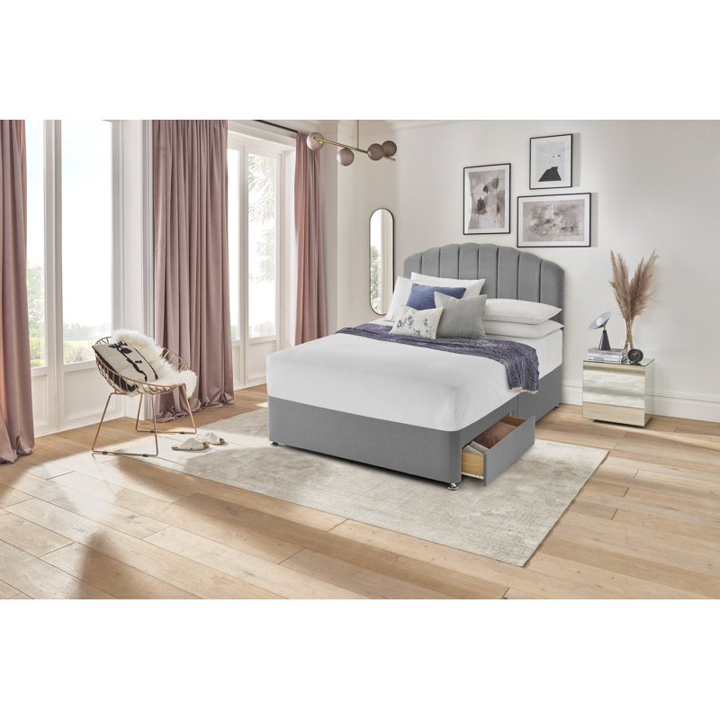Silentnight upholstered premium Divan bed - base only, Double (4'6), Slate Grey, 2 Drawers