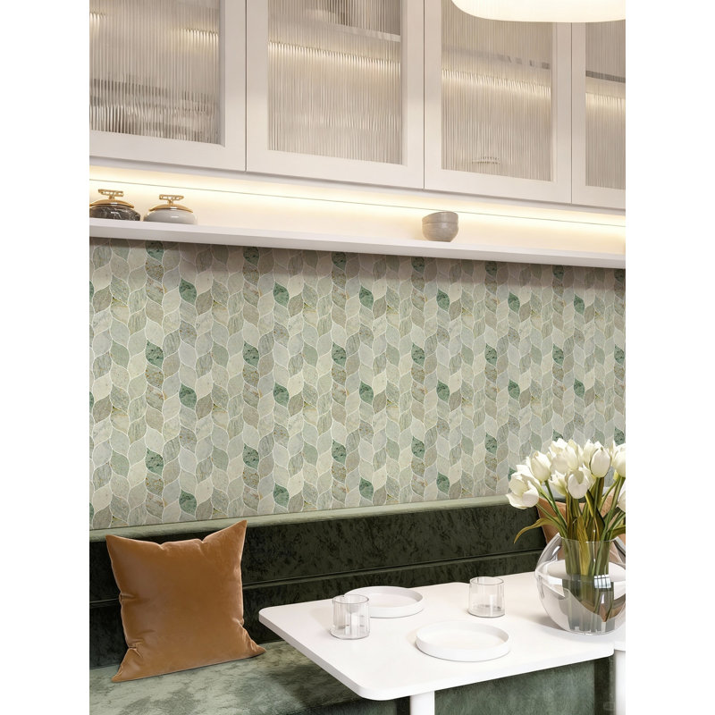 4" x 2" Ming Green Leaf Pattern Marble Novelty Mosaic Tile