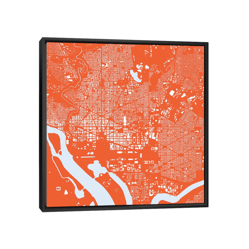 «Washington D.C. Urban Map» par UrbanMap, H 18 po x l 18 po x P 1,5 po, Toile avec cadre noir, Pas de tapis