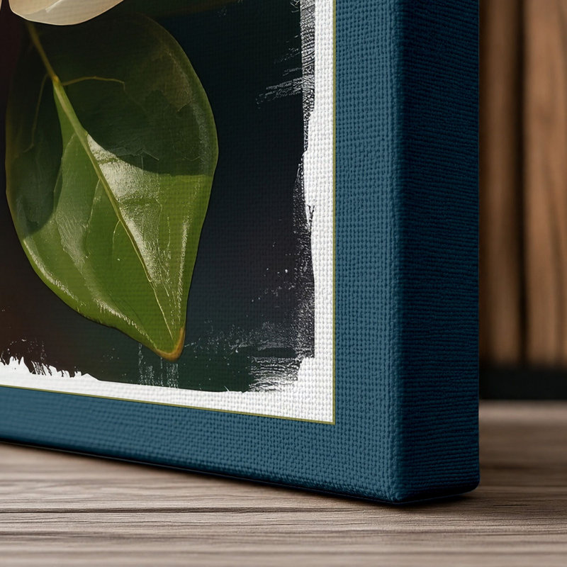Magnolia Bloom Botanical - Wrapped Canvas, 24x16 - 61.0 x 40.6 cm, Teal Border