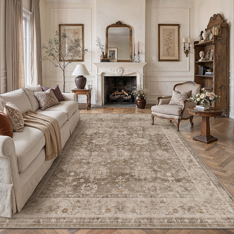 Tapis fleuri Novara, Tan, Rectangle 6'x 9'