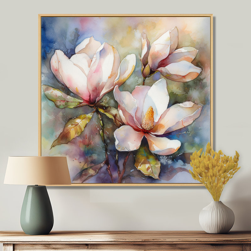 «Pink Magnolia Symphony III - Magnolias», reproduction sur toile encadrée, H 16 po x l 16 po x P 1 po, Cadre flottant érable